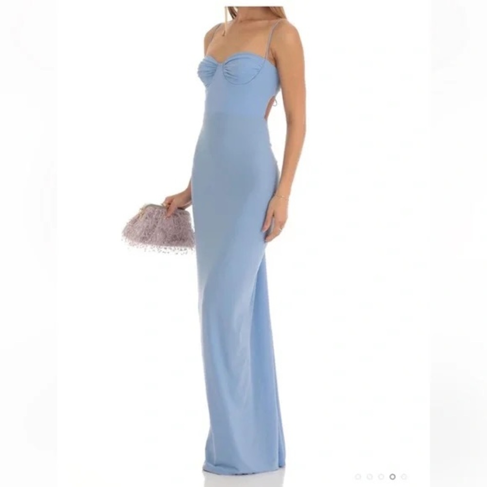 Lucy In the Sky Diya Ruched Maxi Dress in Blue